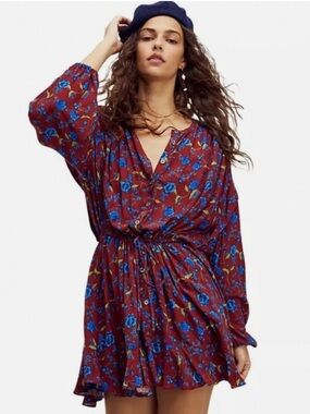 Free People Mini Dress Flower Fields Floral Print Boho Garden Party Cottagecore